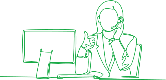 Professional woman with green background representing contact support